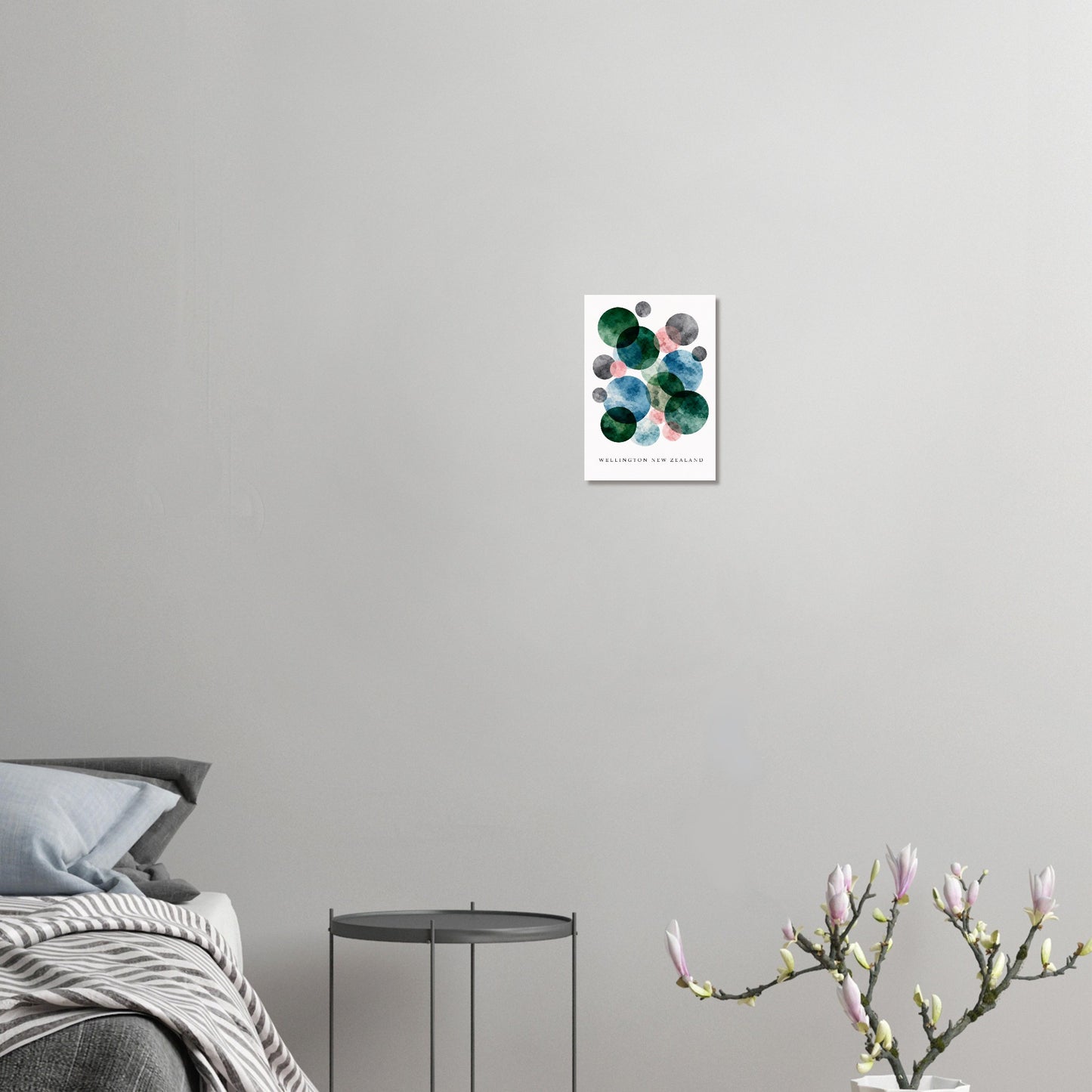 Abstract giclee print inspired by Wellington NZ. Deep teal, ocean blue & blush pink. Printed on 200gsm FSC paper. Ships worldwide.
