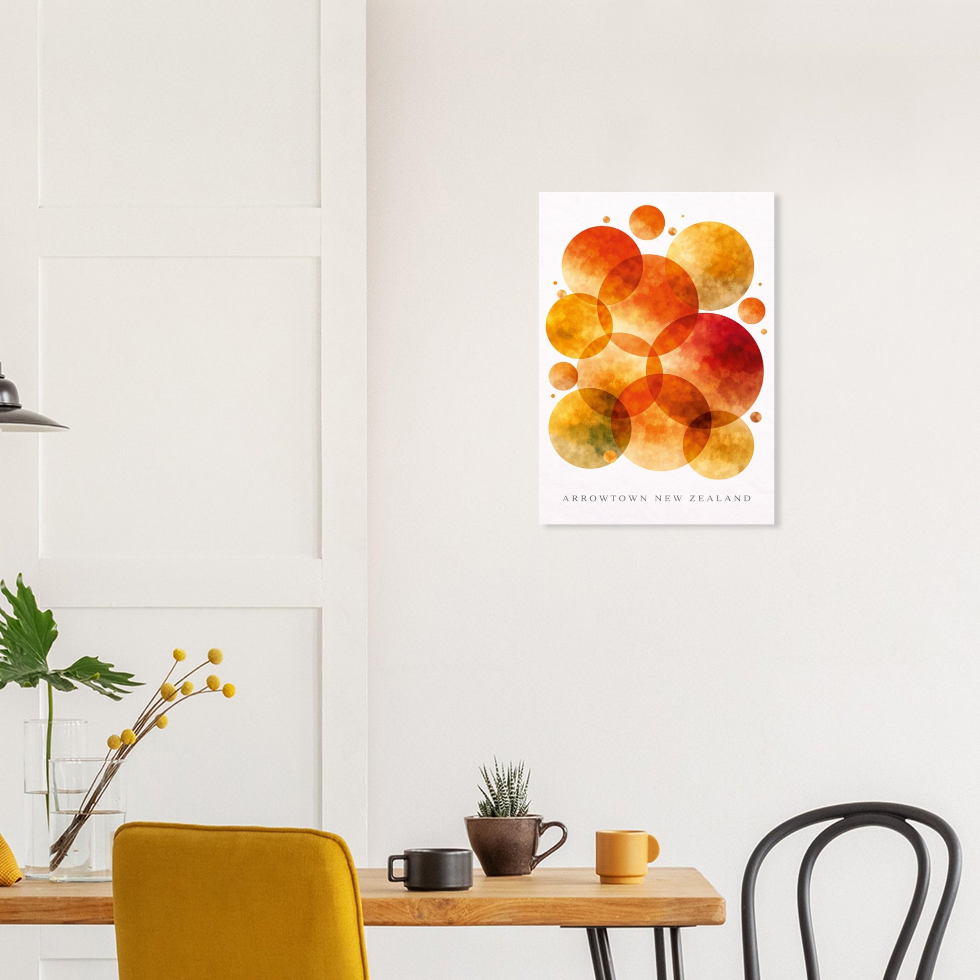 Abstract giclee print inspired by Arrowtown NZ in autumn. Burnt orange, amber & golden yellow. 