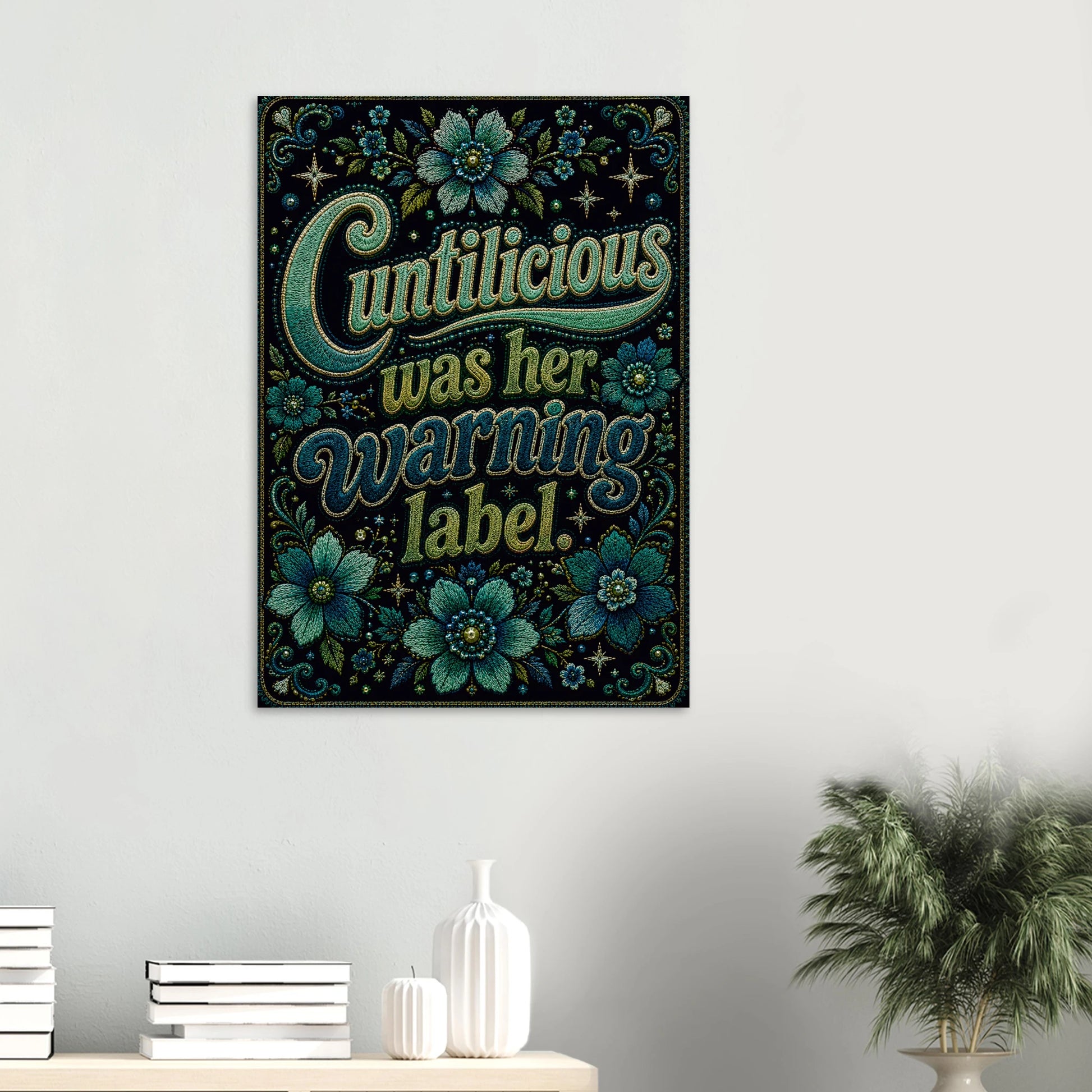 Cuntilicious was her warning label. A powerful feminist art print from the Dangerous Women series by Elizabeth Marshall. This piece combines retro colours and vintage-style lettering to create a statement print about resilience, survival and becoming yourself again. 
