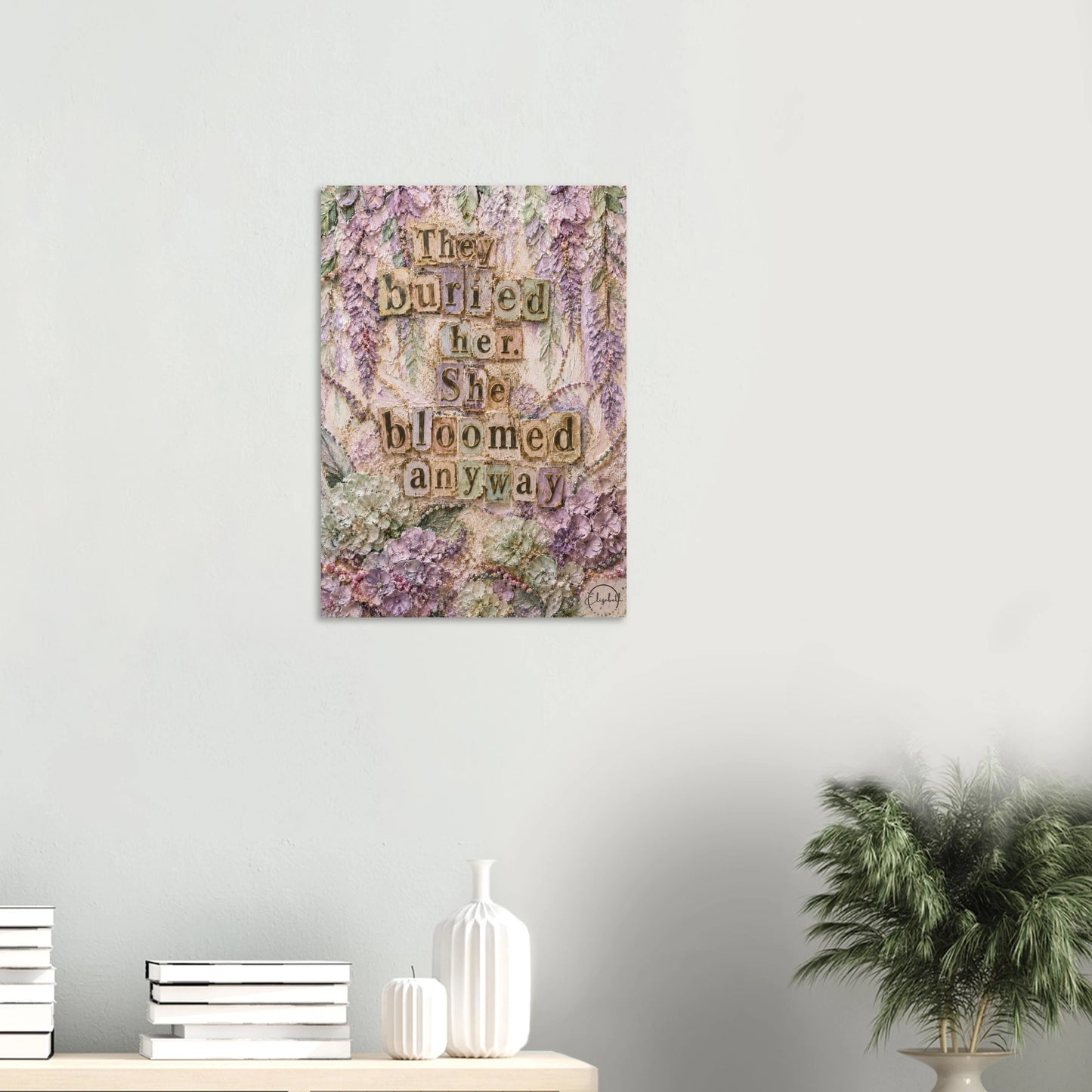 Resilient feminist wall art with pastel florals & vintage style