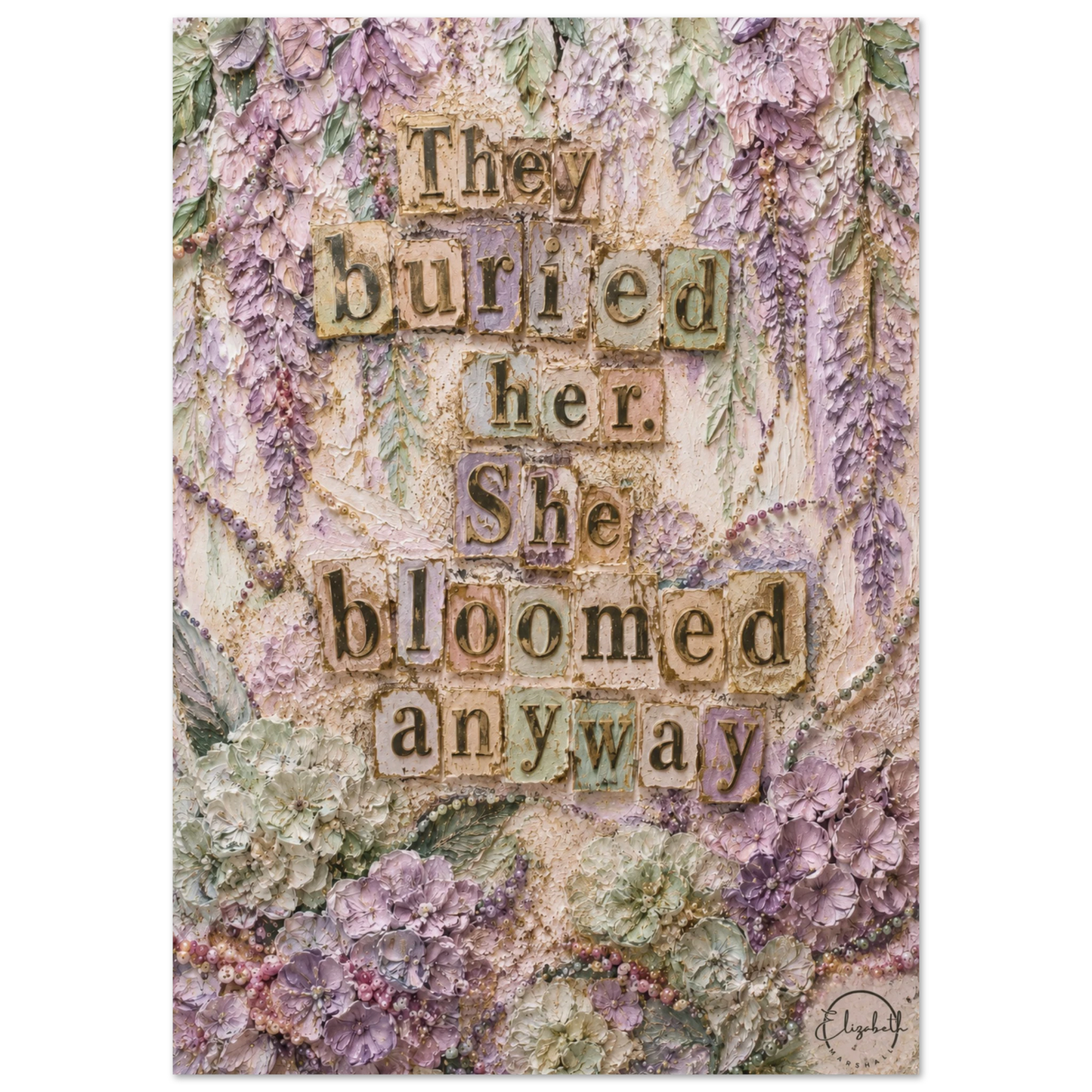 Resilient feminist wall art with pastel florals & vintage style
