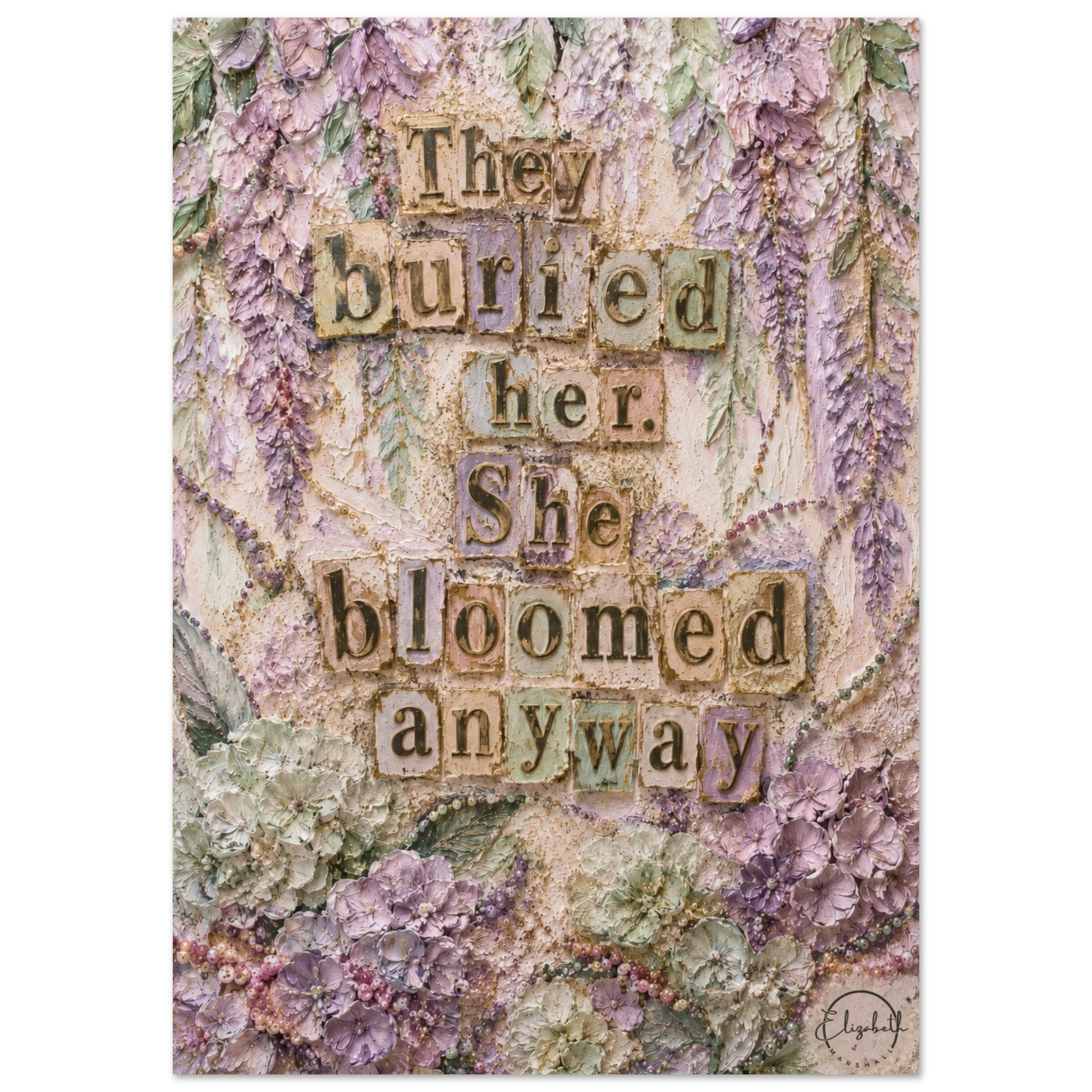 Resilient feminist wall art with pastel florals & vintage style