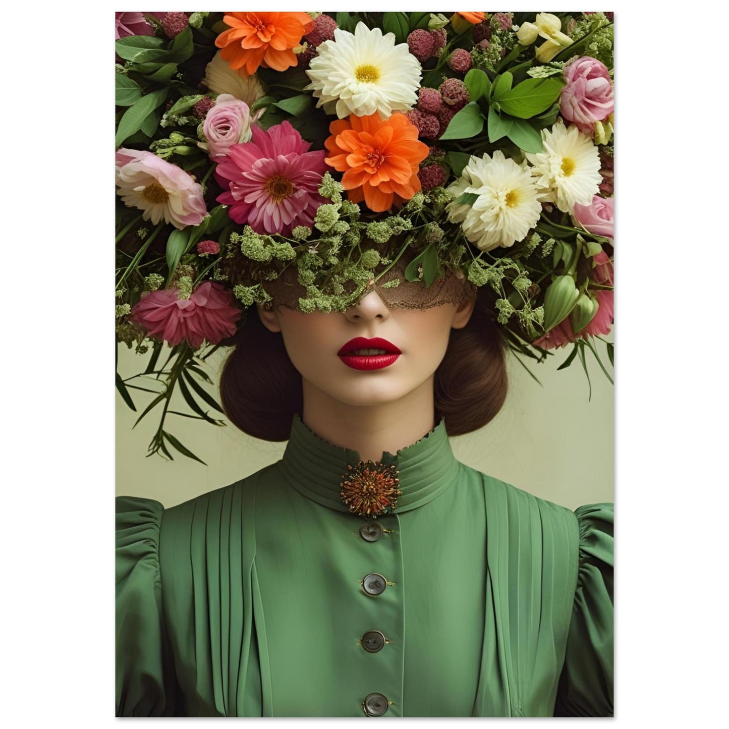 Shop Hilary from the Those Blooming Women series — a vintage fashion floral giclée print in blues & greens. Available A4–A1. FSC-certified 200gsm paper. Made to order.
