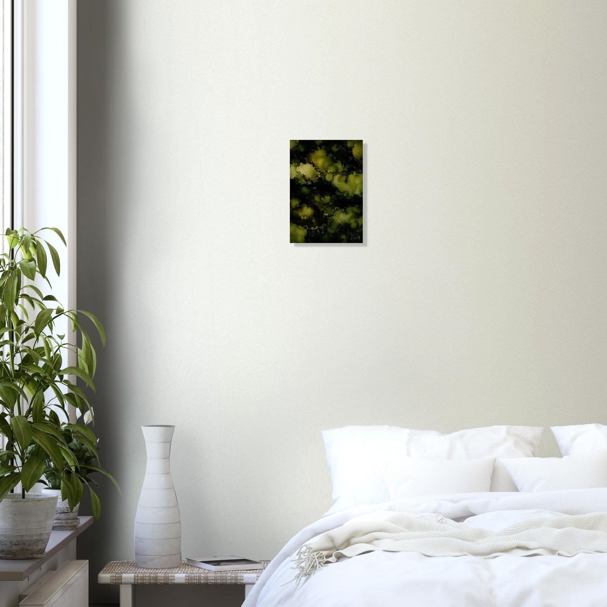 Moody green floral giclee print inspired by original alcohol ink artwork. Deep forest greens, shadowed blooms. Printed on 200gsm FSC paper. Ships worldwide.