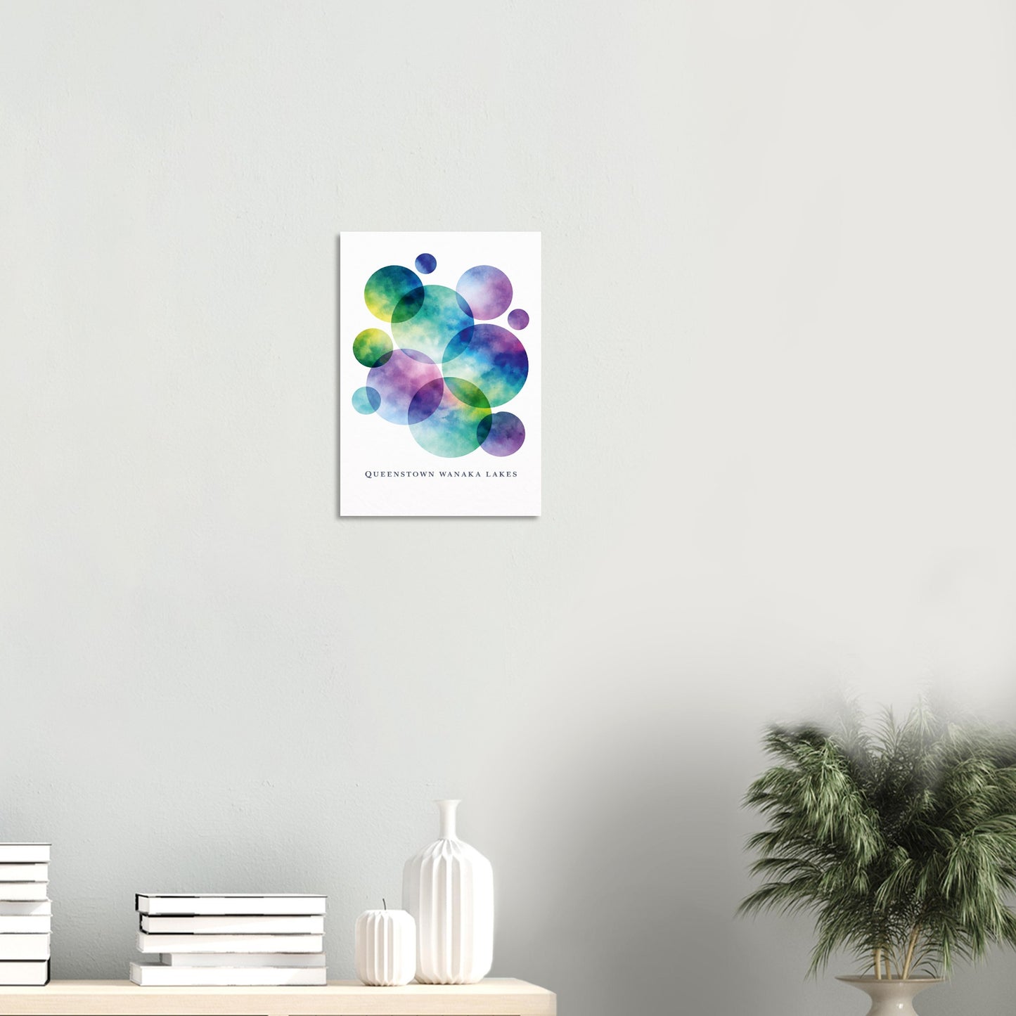Abstract giclee print inspired by Queenstown & Wanaka Lakes, NZ. Jewel blues, emerald & violet. Printed on 200gsm FSC paper. Ships worldwide.