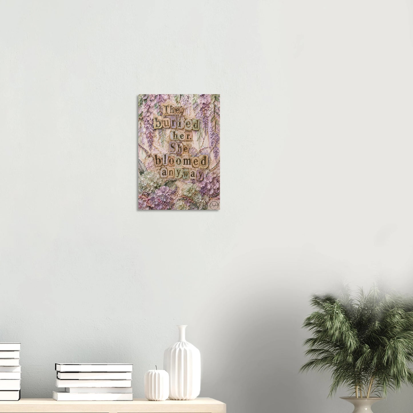Resilient feminist wall art with pastel florals & vintage style. A powerful giclée print for strong women. Free worldwide shipping.