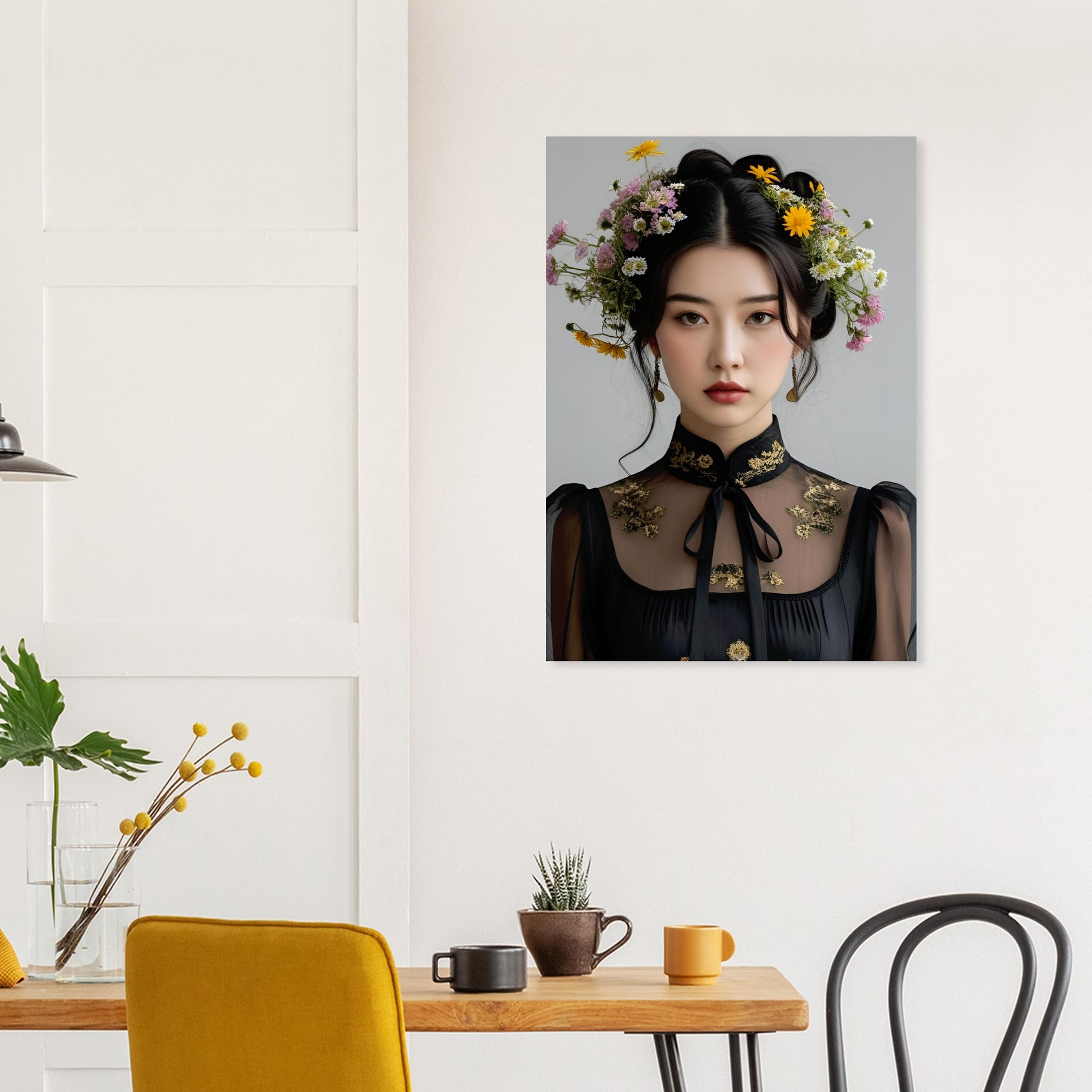 Riko by Elizabeth Marshall Art – close-up of vintage fashion portrait with wildflower crown, giclee art print