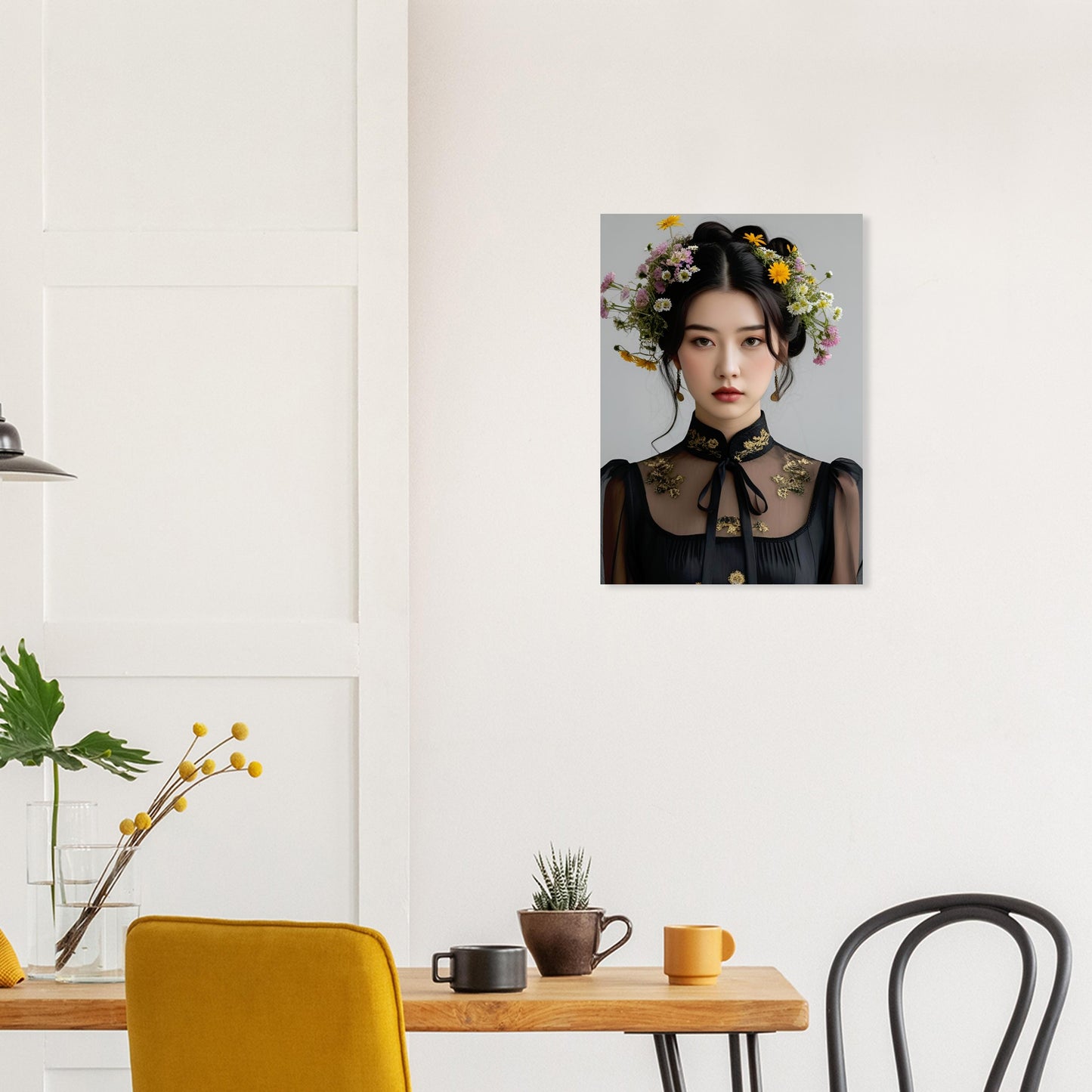Riko by Elizabeth Marshall Art – close-up of vintage fashion portrait with wildflower crown, giclee art print