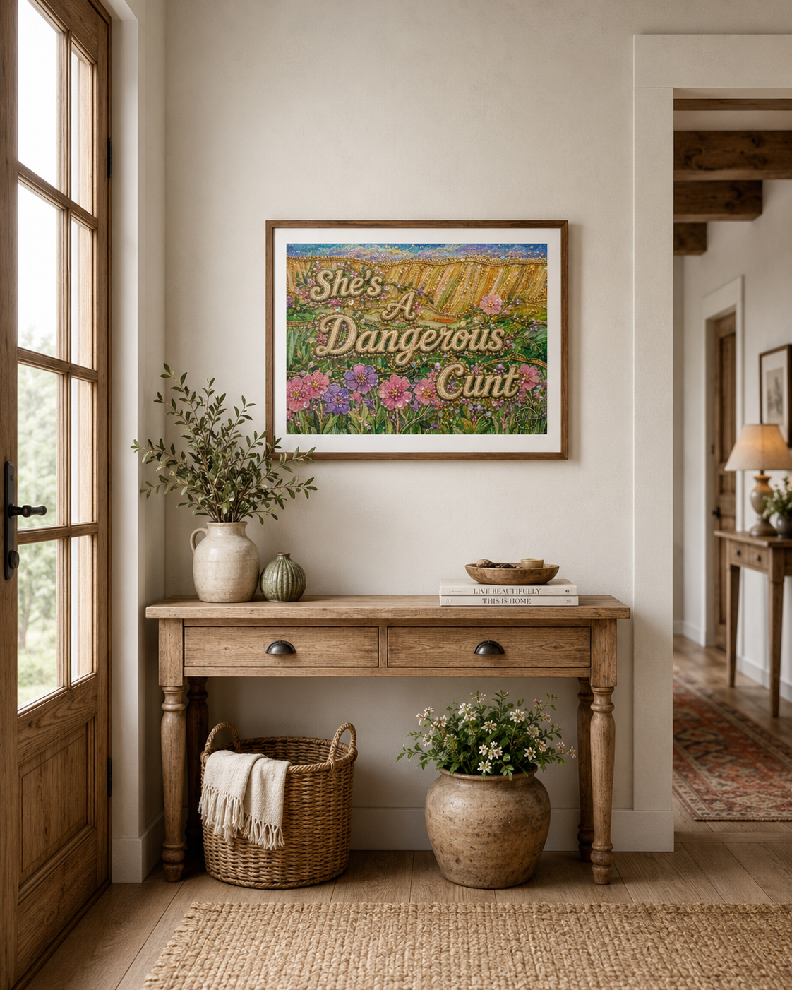 Bold feminist wall art from the Dangerous Women series. Fierce floral giclee print for women who refuse to stay small.