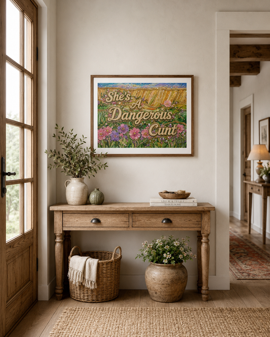 Bold feminist wall art from the Dangerous Women series. Fierce floral giclee print for women who refuse to stay small.