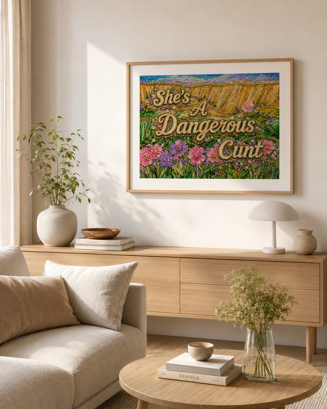 Bold feminist wall art from the Dangerous Women series. Fierce floral giclee print for women who refuse to stay small.