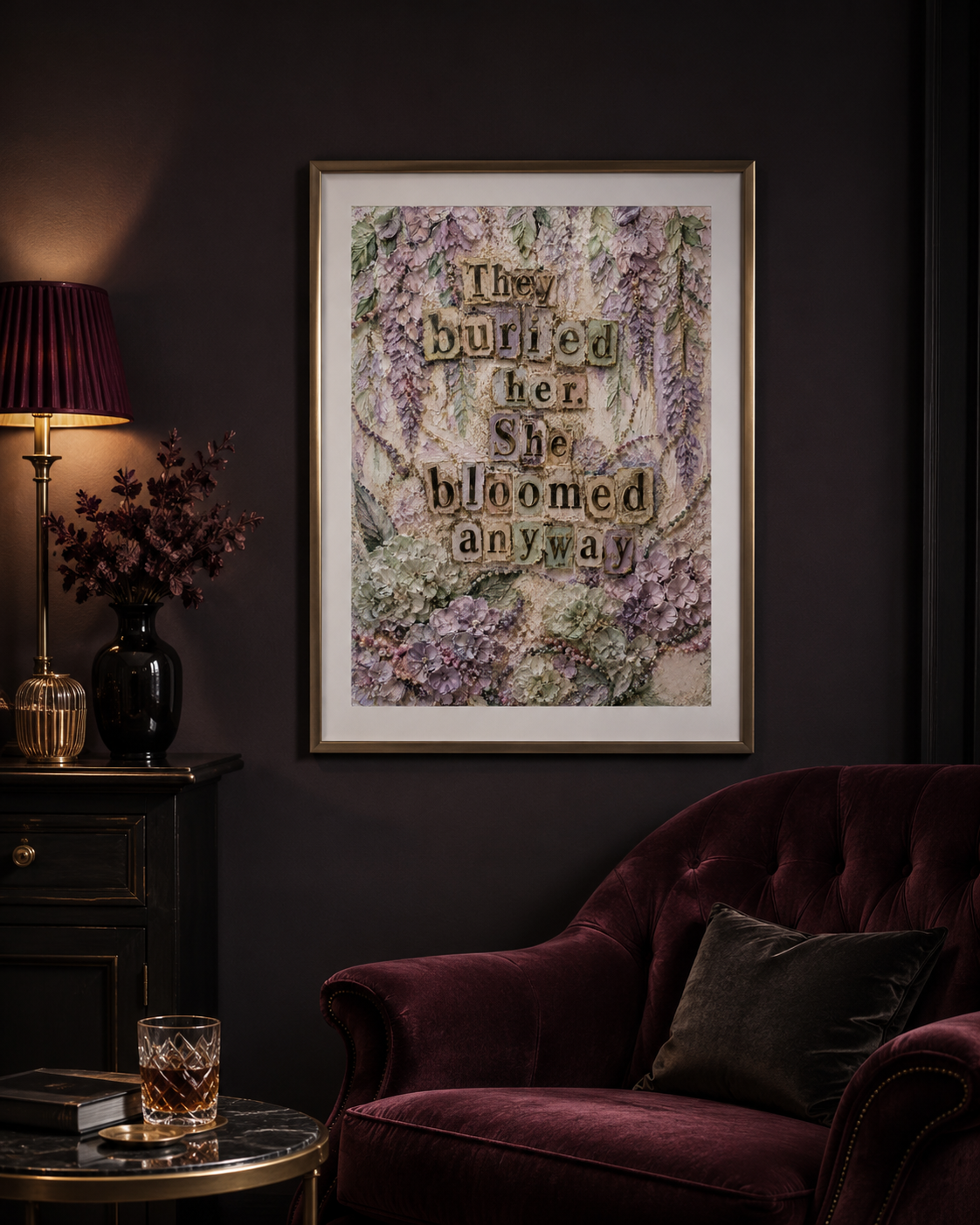 Resilient feminist wall art with pastel florals & vintage style. A powerful giclée print for strong women. Free worldwide shipping.