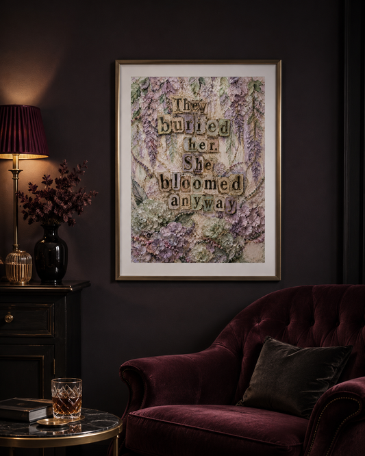 Resilient feminist wall art with pastel florals & vintage style. A powerful giclée print for strong women. Free worldwide shipping.
