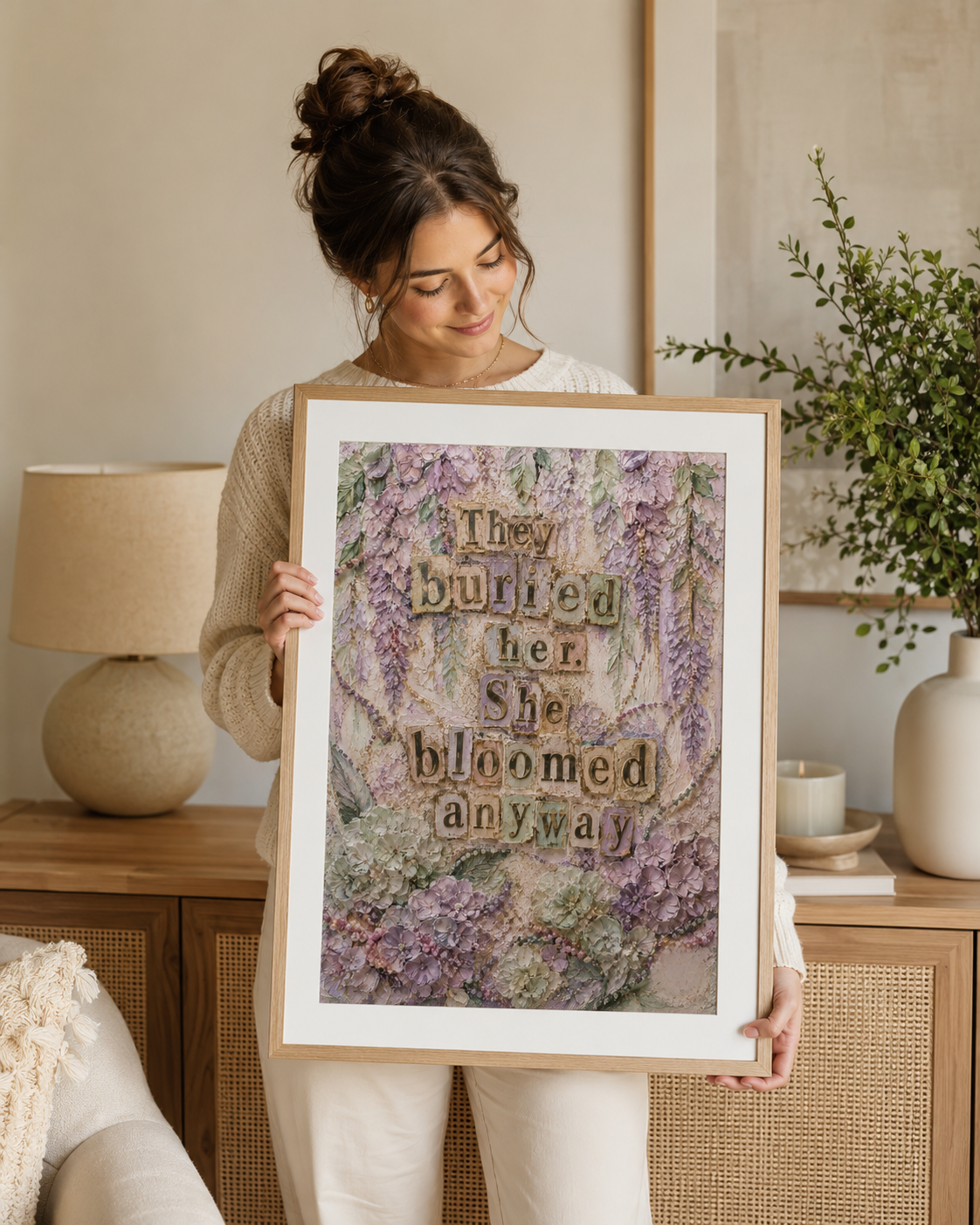 Resilient feminist wall art with pastel florals & vintage style. A powerful giclée print for strong women. Free worldwide shipping.