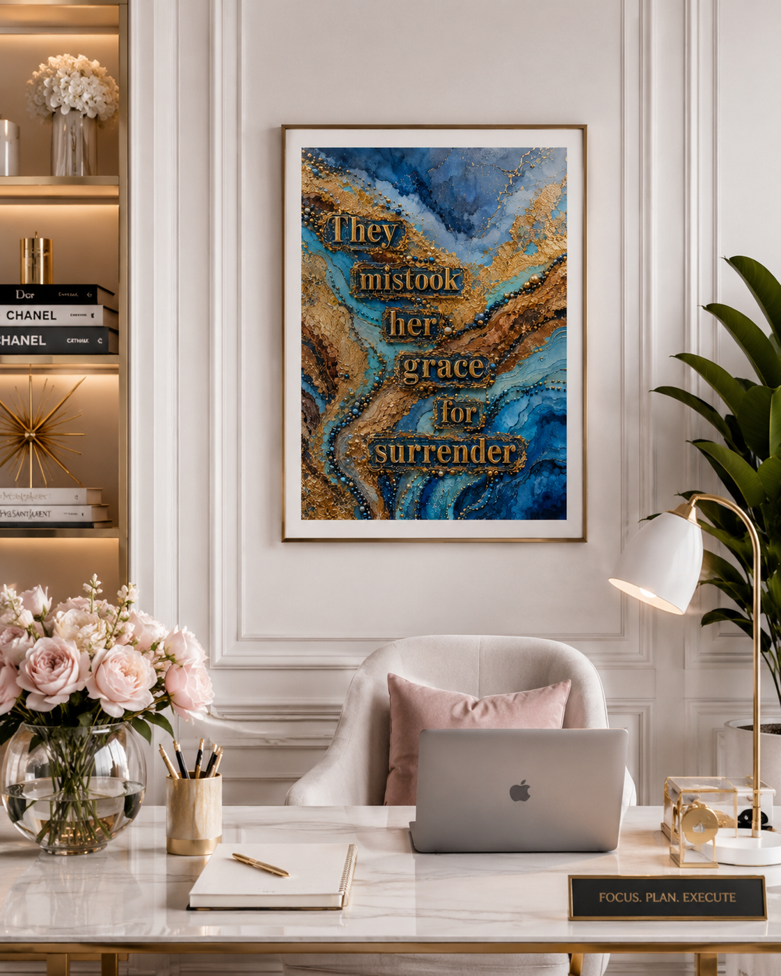 Feminist wall art for the woman mistaken for soft. Giclee print, matte finish, free worldwide shipping. in an office
