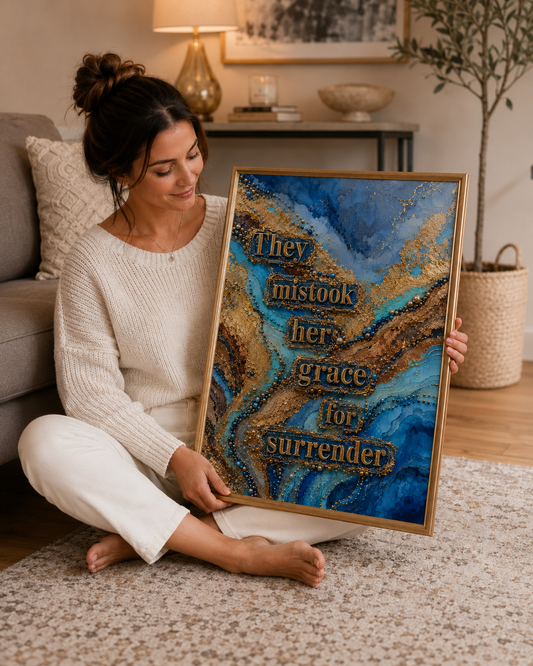 Feminist wall art for the woman mistaken for soft. Giclee print, matte finish, free worldwide shipping. Sizes A4–A1. Meaningful gift for her.