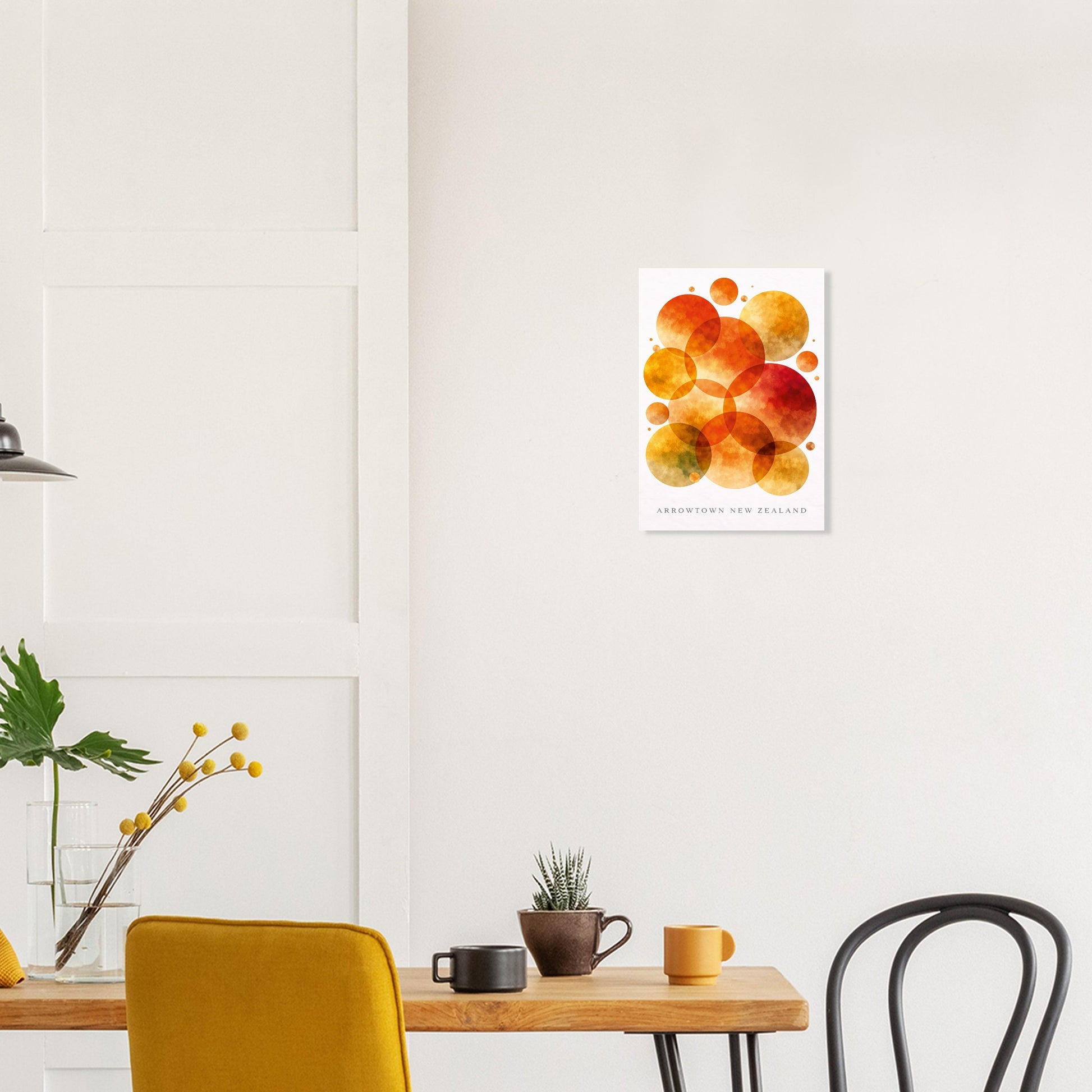 Abstract giclee print inspired by Arrowtown NZ in autumn. Burnt orange, amber & golden yellow.  A3