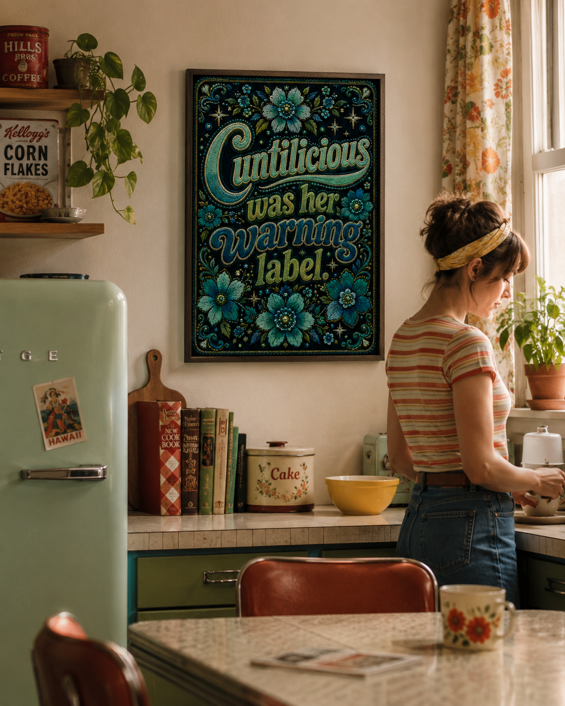 Cuntilicious was her warning label. powerful feminist art print from the Dangerous Women series by Elizabeth Marshall. This piece combines retro colours and vintage-style lettering to create a statement print about resilience, survival and becoming yourself again. Taking back the C word from slur to delicious, one art print at a time!