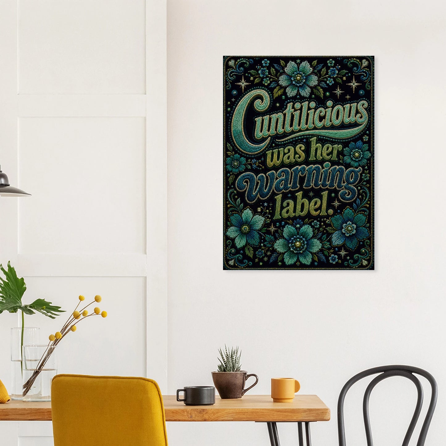 Cuntilicious was her warning label. A powerful feminist art print from the Dangerous Women series by Elizabeth Marshall. This piece combines retro colours and vintage-style lettering to create a statement print about resilience, survival and becoming yourself again.  A1 size