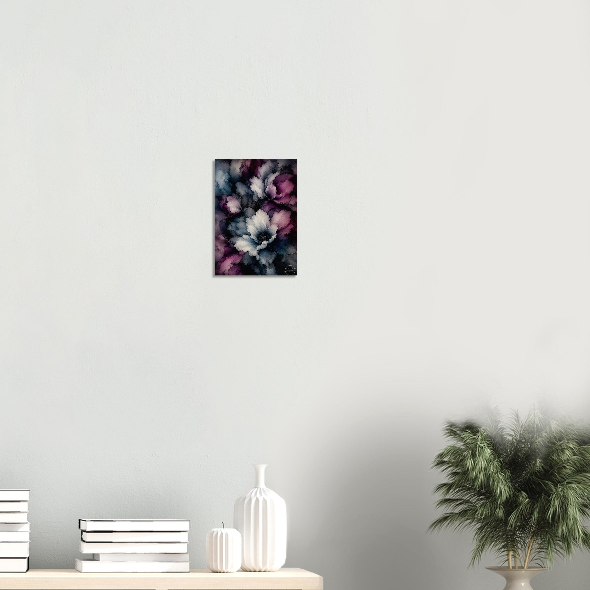 Moonlight Joy has the energy of a garden bathed in moonlight, blues and purples that feel lifted rather than heavy, blooms that catch the light and hold it. This is a print that brings colour and optimism without losing any of the depth of the night..