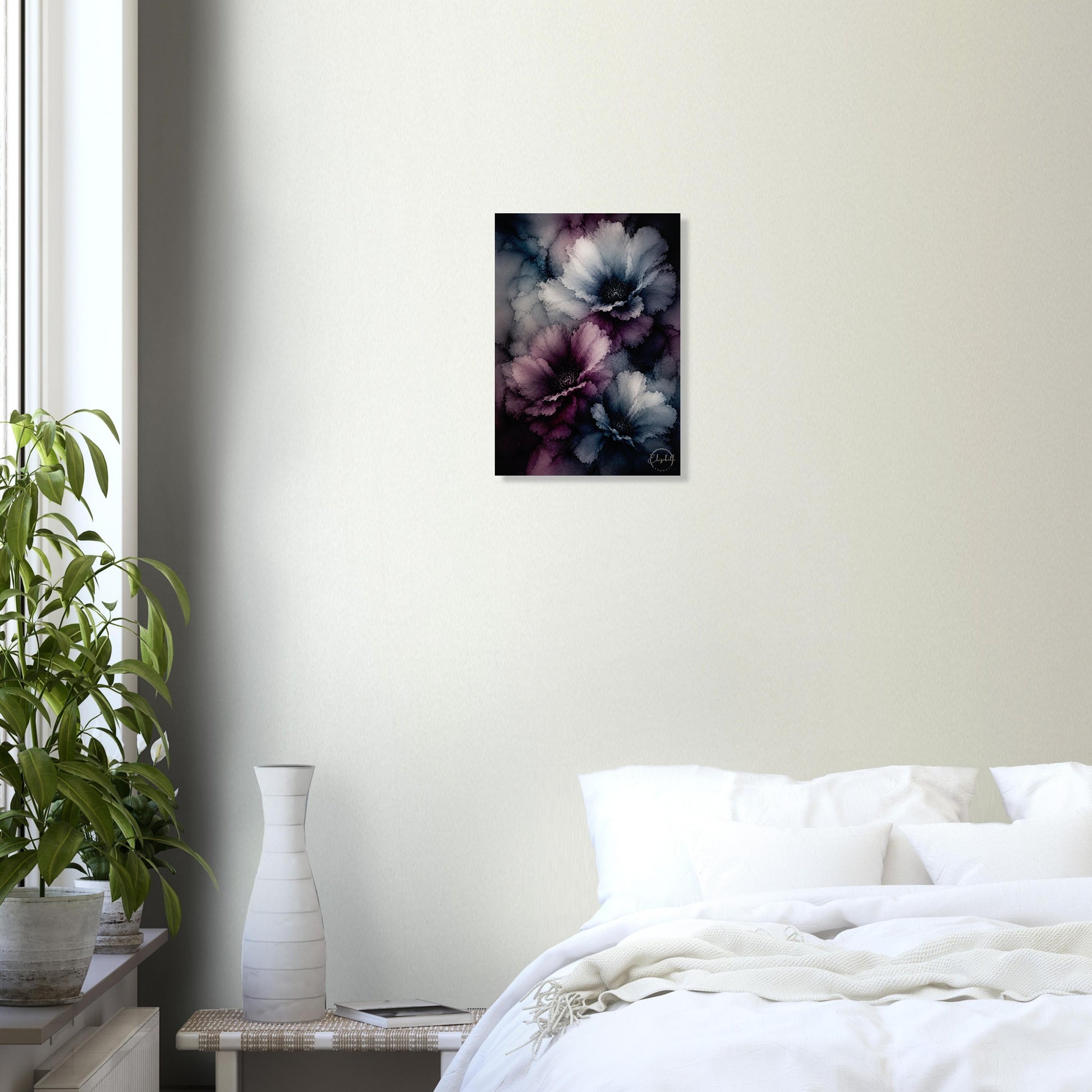 Moonlight Blue is the colour of the night sky, with moonlight refracting onto indigo and violet blooms that seem to hold their own light. This is a print that brings a room down to earth in the best possible way, grounding and beautiful all at once.