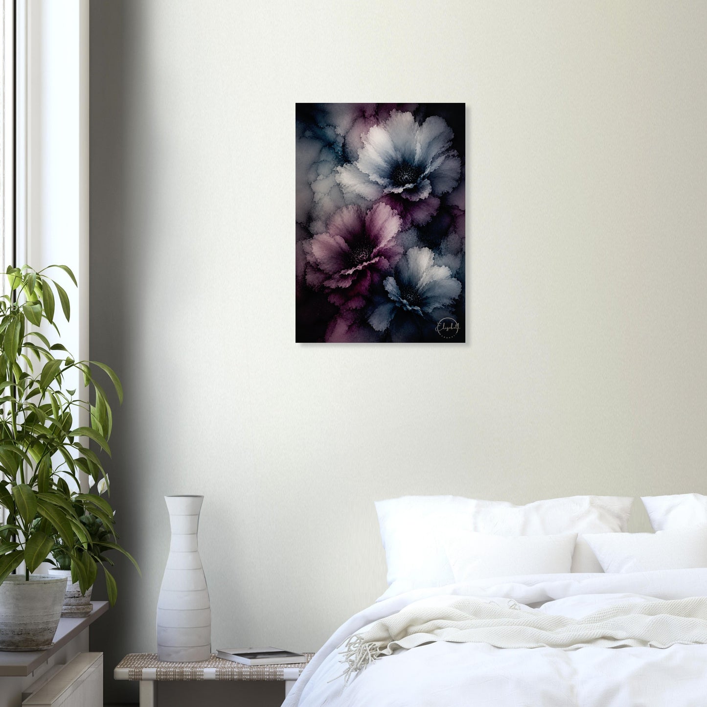 Moonlight Blue is the colour of the night sky, with moonlight refracting onto indigo and violet blooms that seem to hold their own light. This is a print that brings a room down to earth in the best possible way, grounding and beautiful all at once.