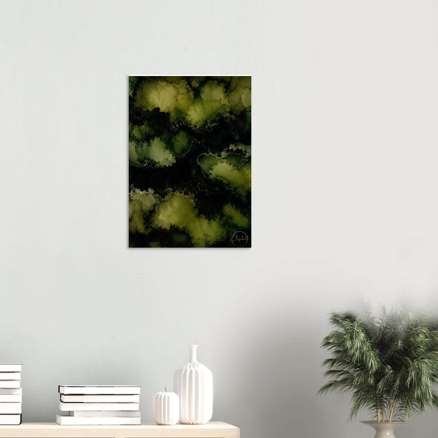 Into the Forest pulls you in like stepping between trees, deep greens layered over deeper greens, blooms half-hidden in shadow, a palette that feels ancient and alive at the same time. This is a print that doesn't sit quietly on a wall. It grows.