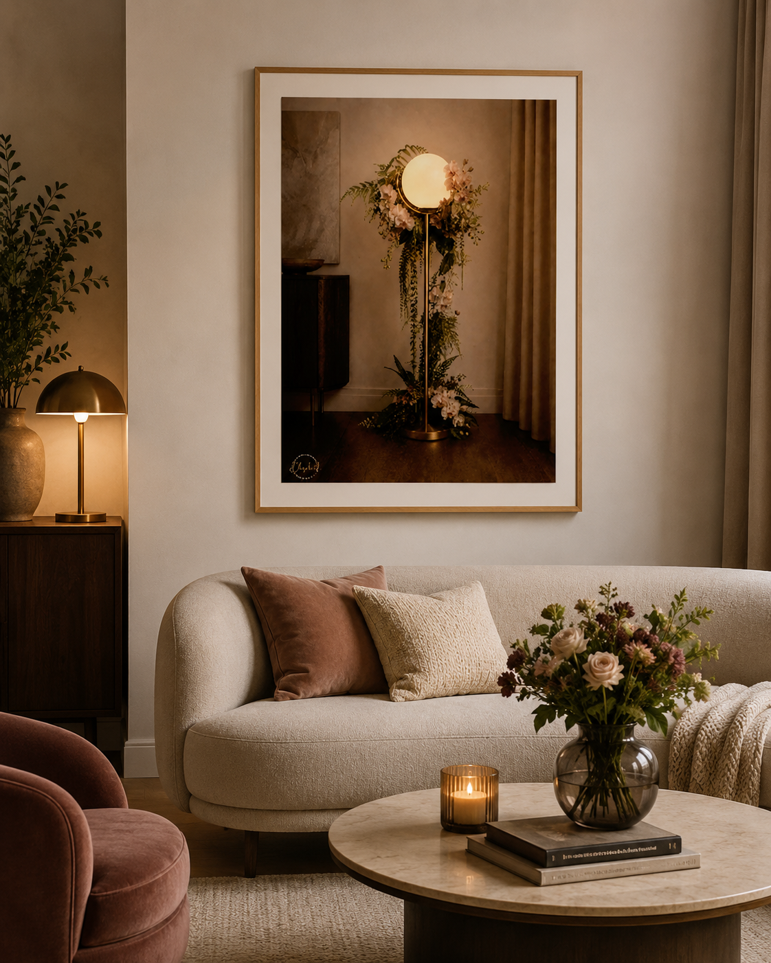art deco mid century modern lamp print  in a modern lounge area