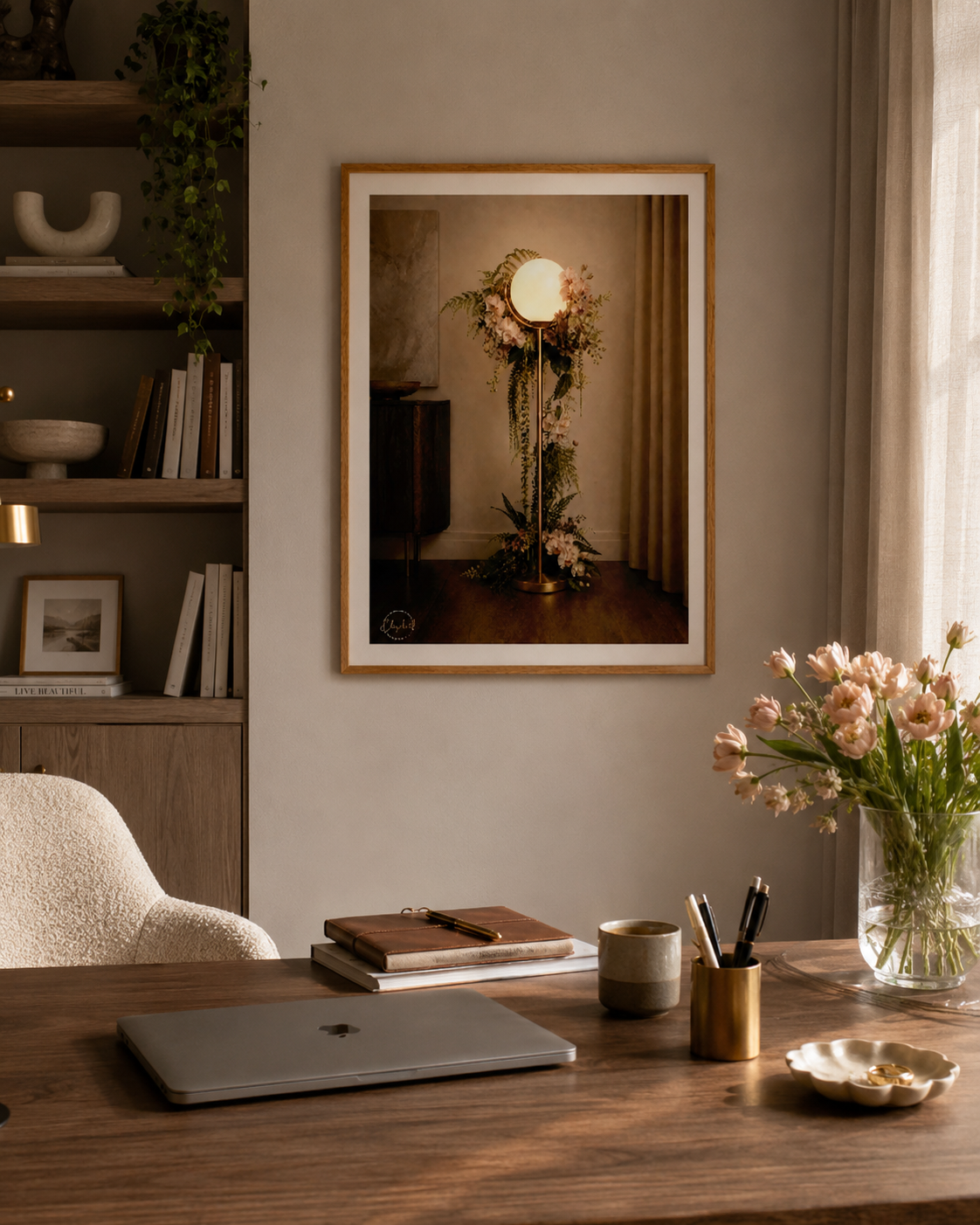 art deco mid century modern lamp print  in a home office 