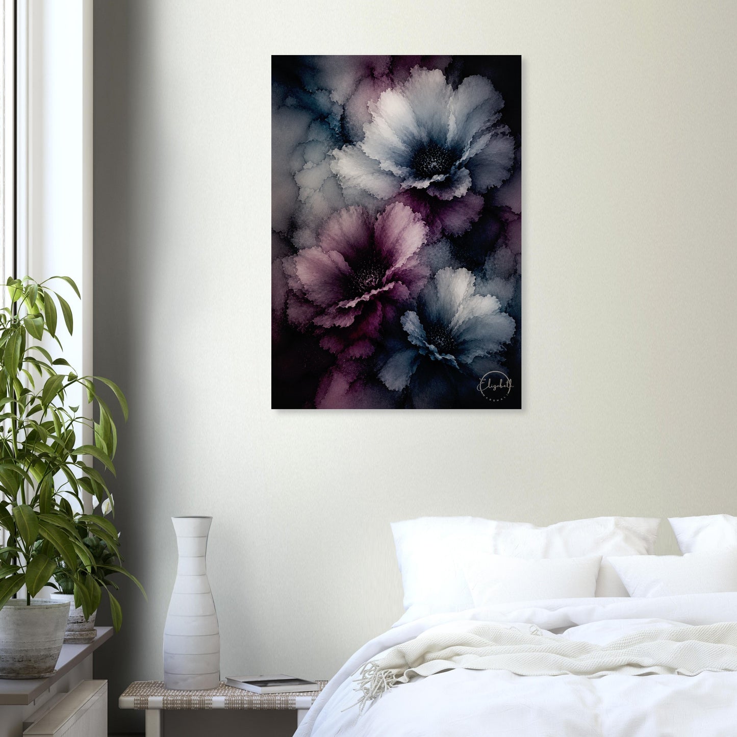 Moonlight Blue is the colour of the night sky, with moonlight refracting onto indigo and violet blooms that seem to hold their own light. This is a print that brings a room down to earth in the best possible way, grounding and beautiful all at once.
