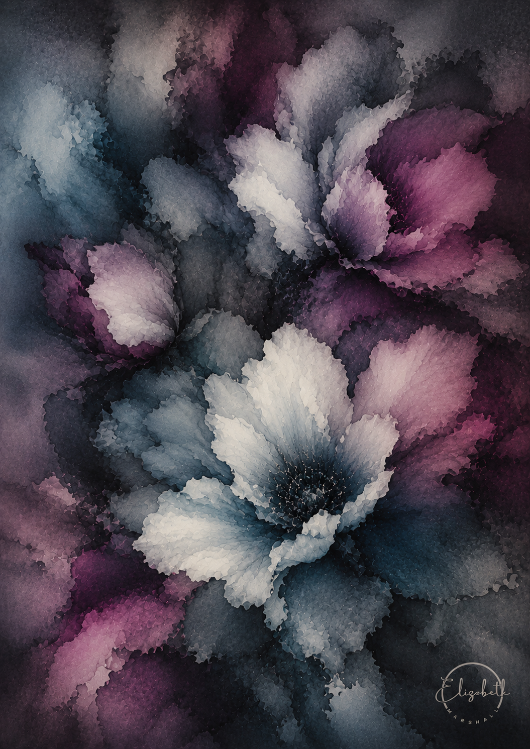 Moonlight Joy has the energy of a garden bathed in moonlight, blues and purples that feel lifted rather than heavy, blooms that catch the light and hold it. This is a print that brings colour and optimism without losing any of the depth of the night..