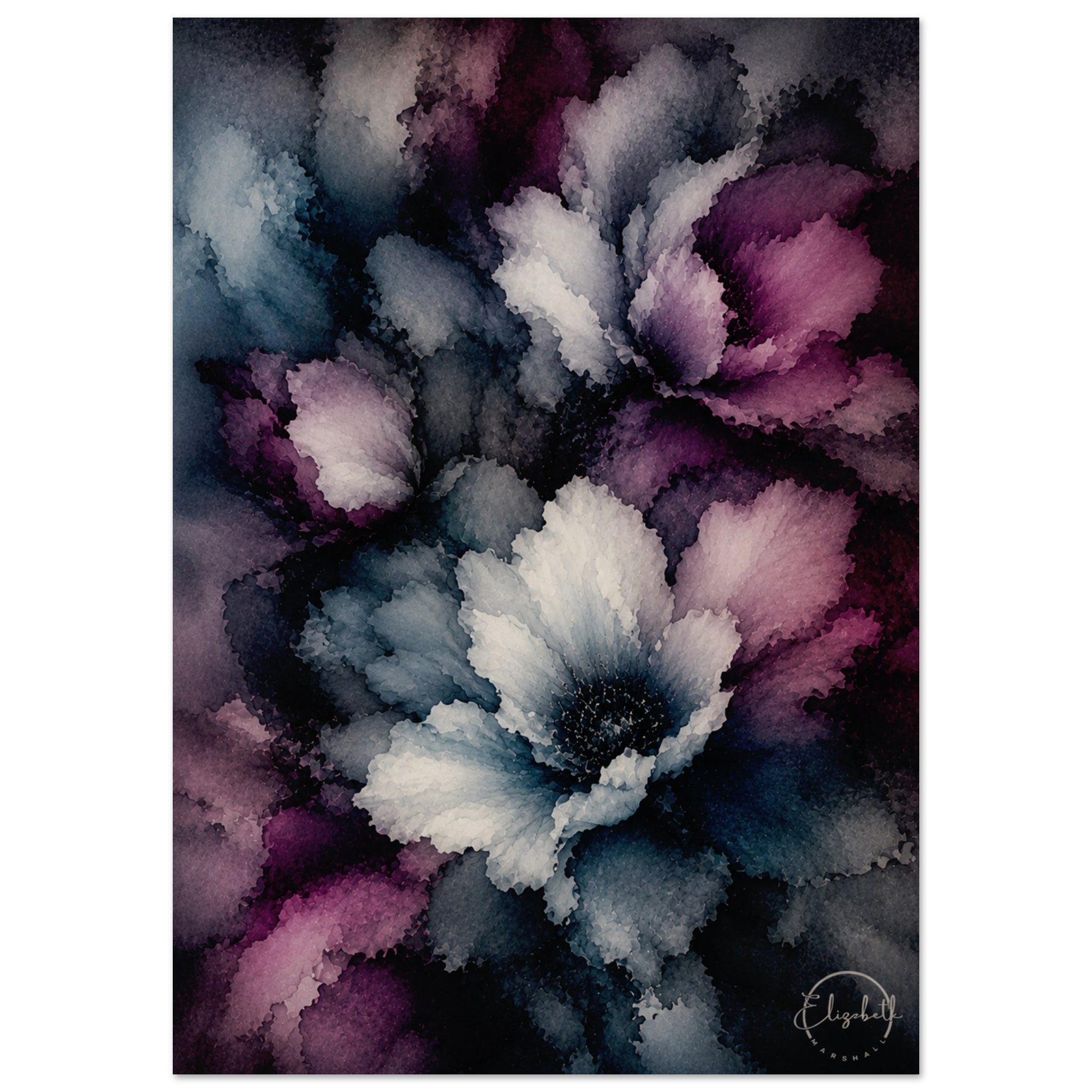 Moonlight Joy has the energy of a garden bathed in moonlight, blues and purples that feel lifted rather than heavy, blooms that catch the light and hold it. This is a print that brings colour and optimism without losing any of the depth of the night..