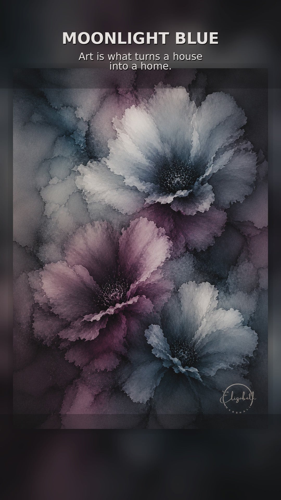 Moonlight Blue is the colour of the night sky, with moonlight refracting onto indigo and violet blooms that seem to hold their own light. This is a print that brings a room down to earth in the best possible way, grounding and beautiful all at once.