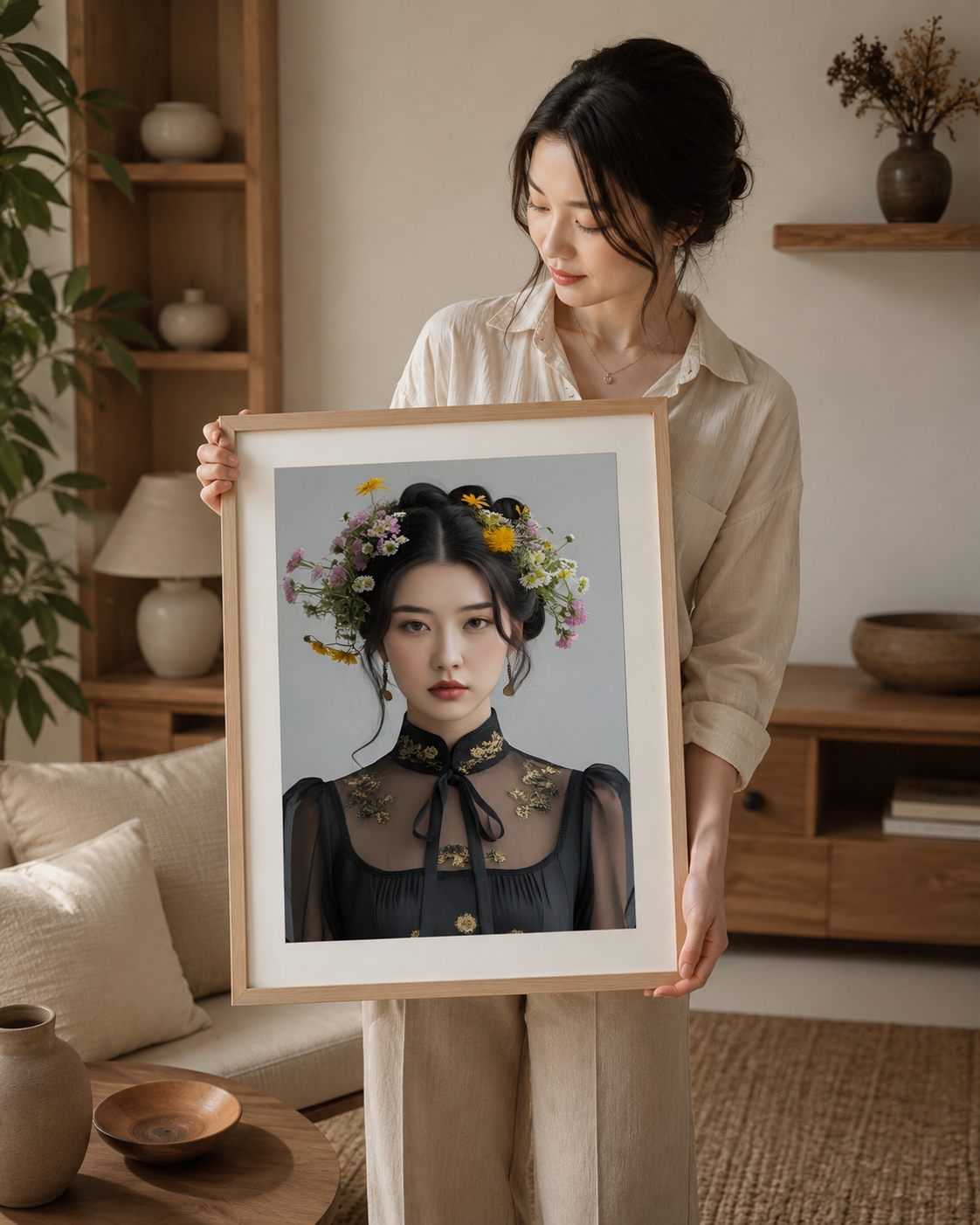 Riko by Elizabeth Marshall Art  vintage fashion portrait with wildflower crown, giclee art print