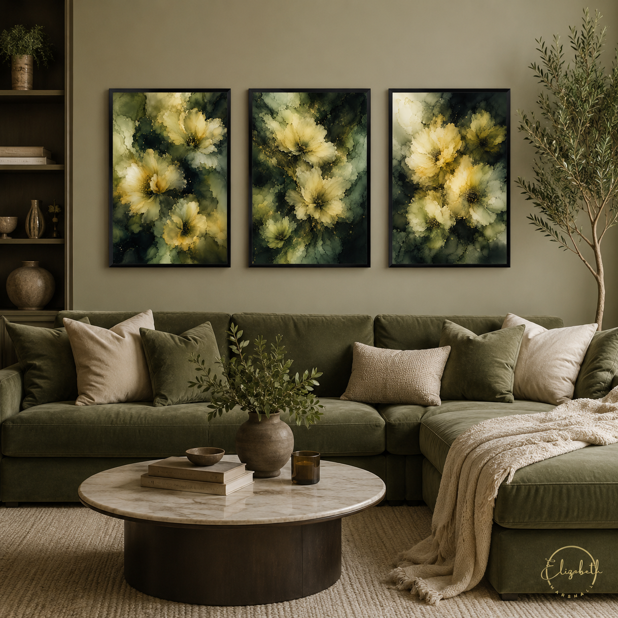 Moody Midnight Blooms set of three artwork by Elizabeth Marshall 
