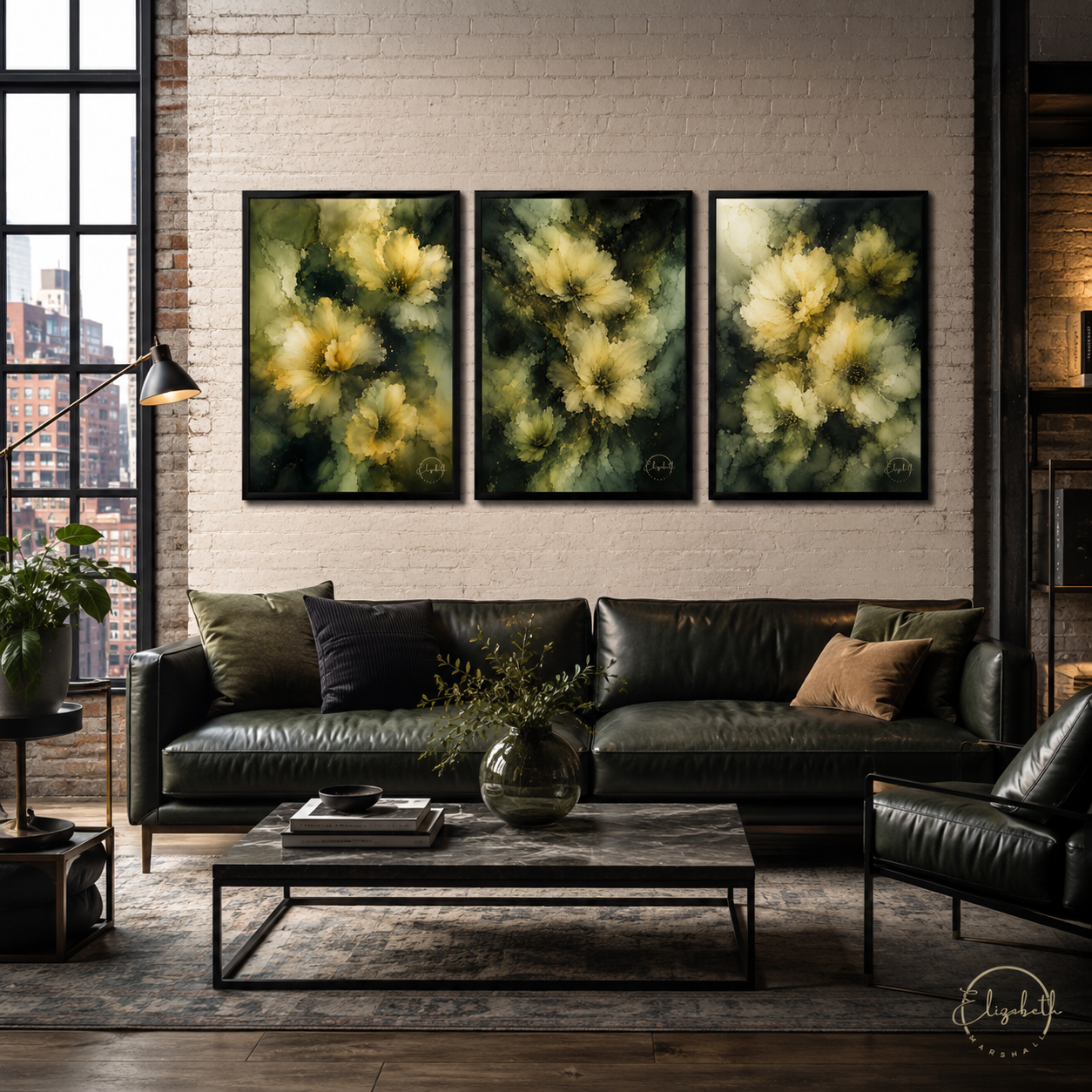 Moody Midnight Blooms set of three artwork by Elizabeth Marshall 