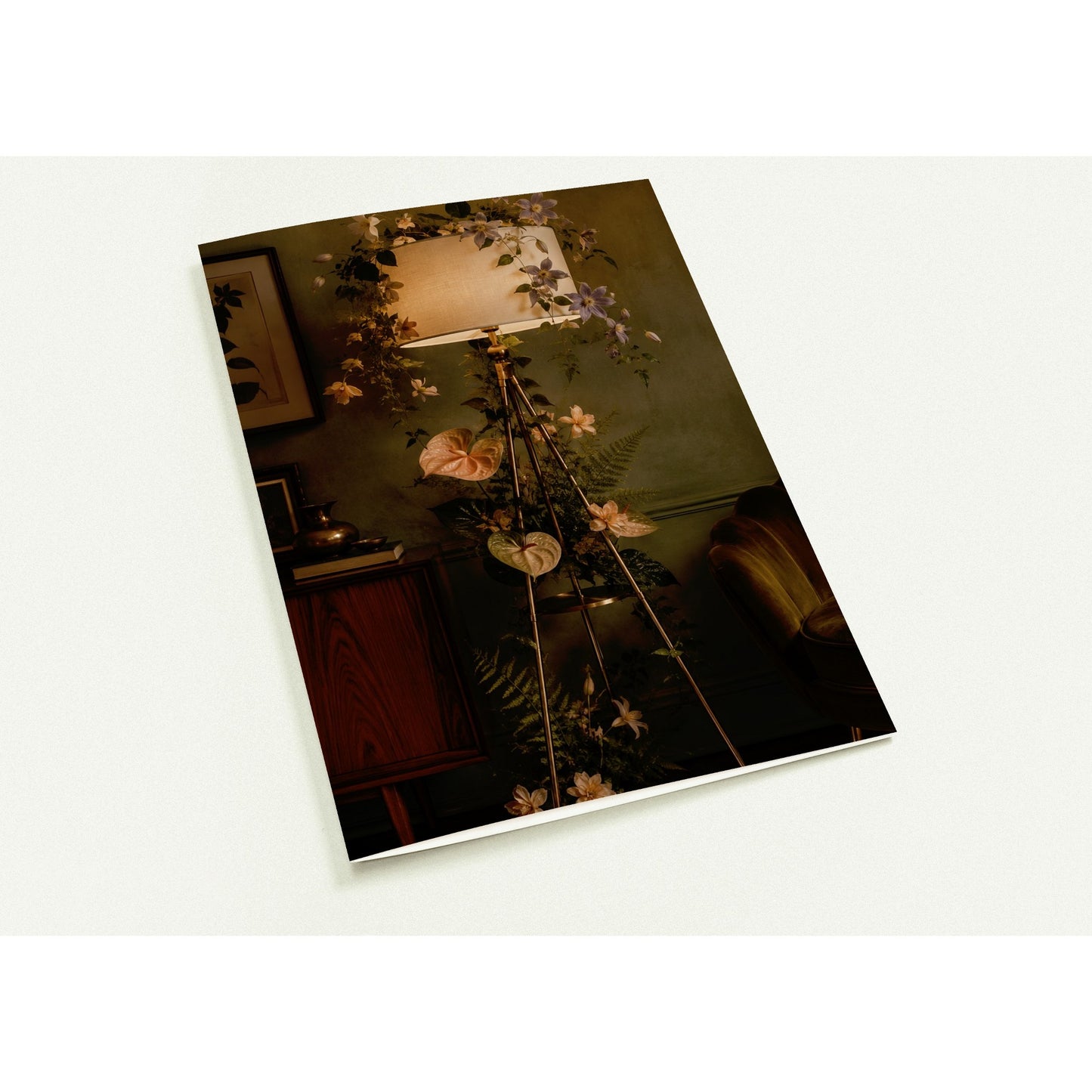 Mid century modern art cards — 10 designs featuring lights & florals. Pack of 10, blank inside with envelopes. By NZ artist Elizabeth Marshall.