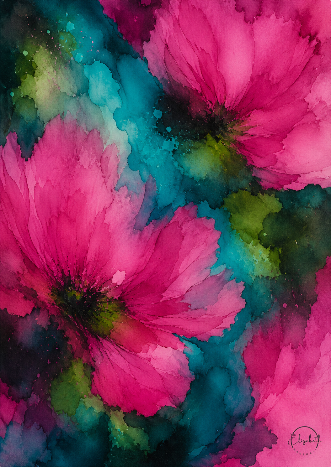 Waterlilies Dream | Moody Florals | Pink Teal | Giclee Print