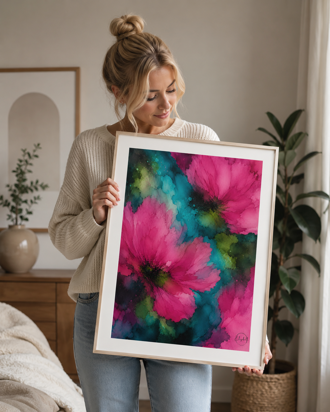 Waterlilies Dream | Moody Florals | Pink Teal | Giclee Print
