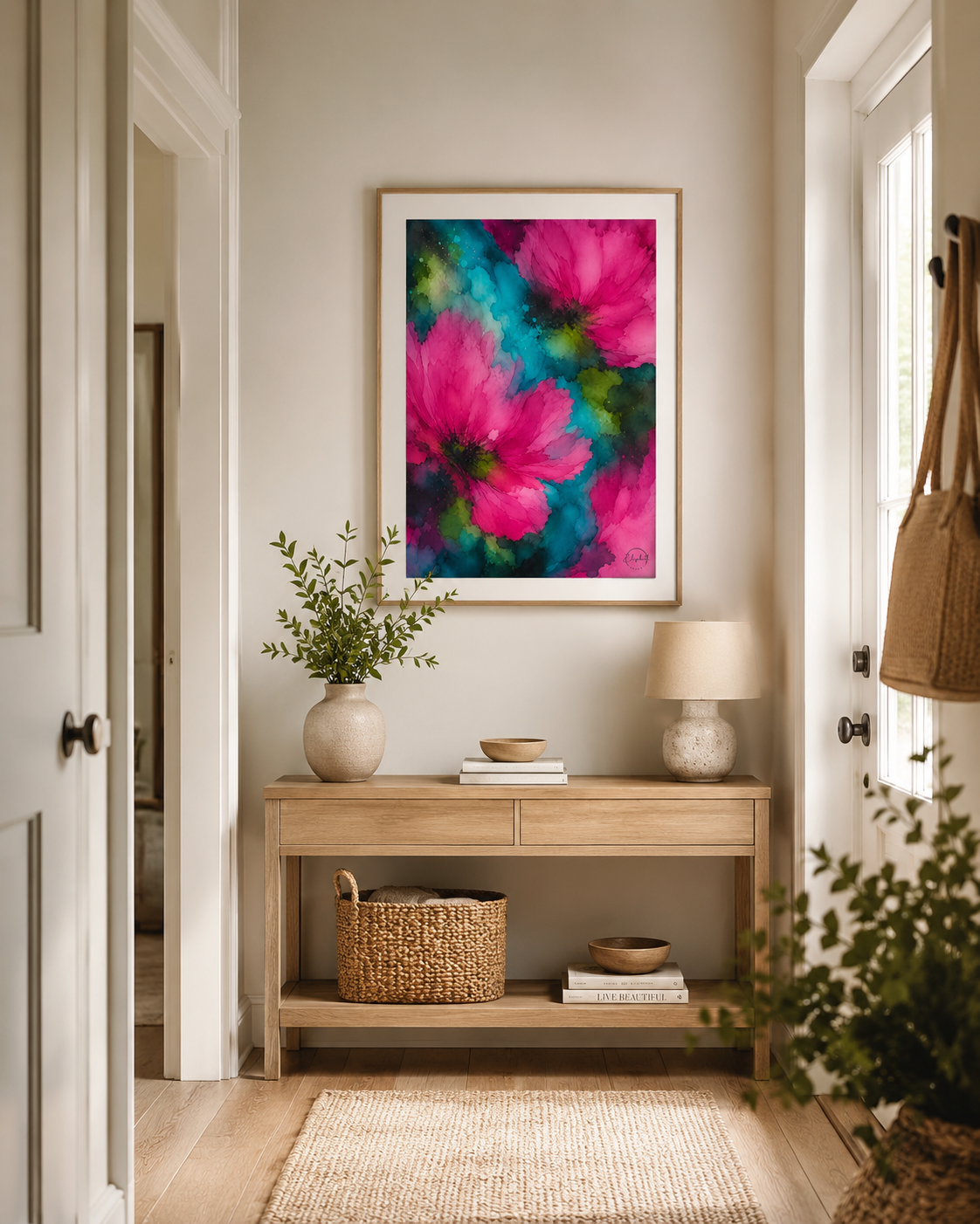 Waterlilies Dream | Moody Florals | Pink Teal | Giclee Print