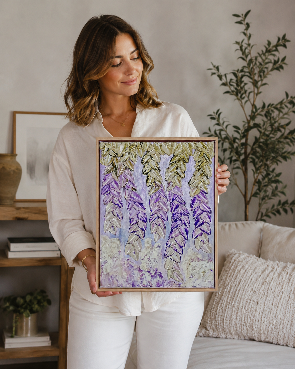 Wisteria Bloom | Messy Floral | Acrylic on Canvas Framed | Elizabeth Marshall SOLD